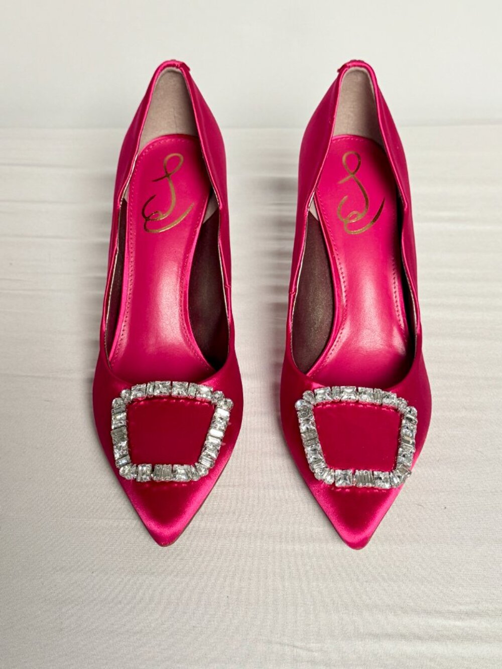 9 Sam Edelman Harriett Pink Fuchsia Pointed Toe Pump Heels Stiletto Rhinestone - Picture 14 of 16